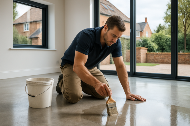 Application de vernis de protection sur béton ciré à La Treille