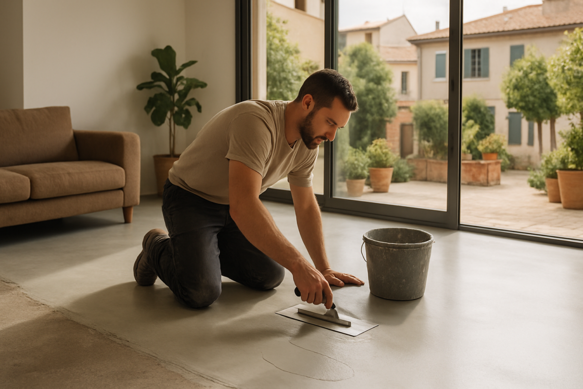Application du béton ciré sur le sol à Sormiou